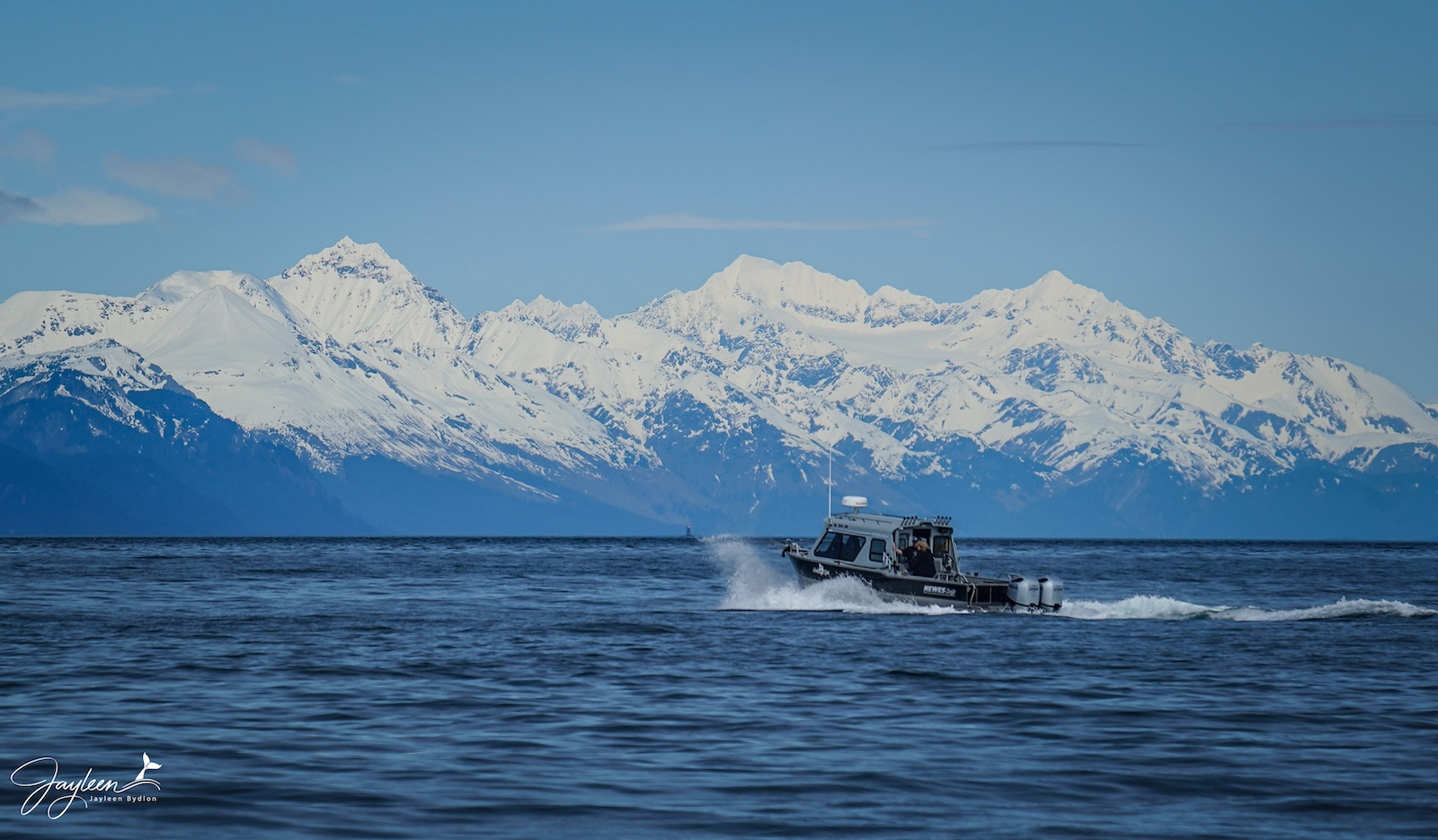 DSC09233 Salty Girl in front of the Chilkat Mountain Range in Lynn Canal near Juneau, Alaska